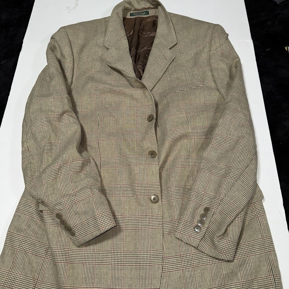 Brandini Le Collezioni Houndstooth Brown Pure Virgin Wool Blazer Sport Coat 44R